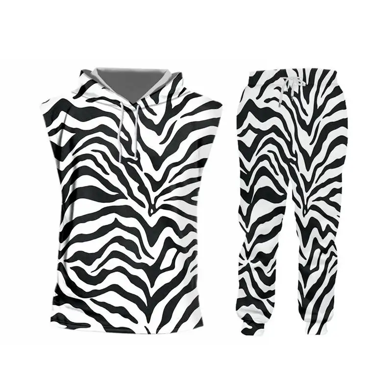 Custom Oversize S-6XL Men's Sets Luxury 3d Zebra Stripe Print Unisex Athletic Zipper Hoodies Jacket+Joggers Pants 2 Piece Set (27) - 副本