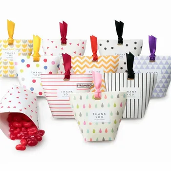 

200psc Creative Kraft Paper Candy Gift Boxes Shape Wedding Favors Gift Packaging Boxes Dragee Box Bags With Ribbon