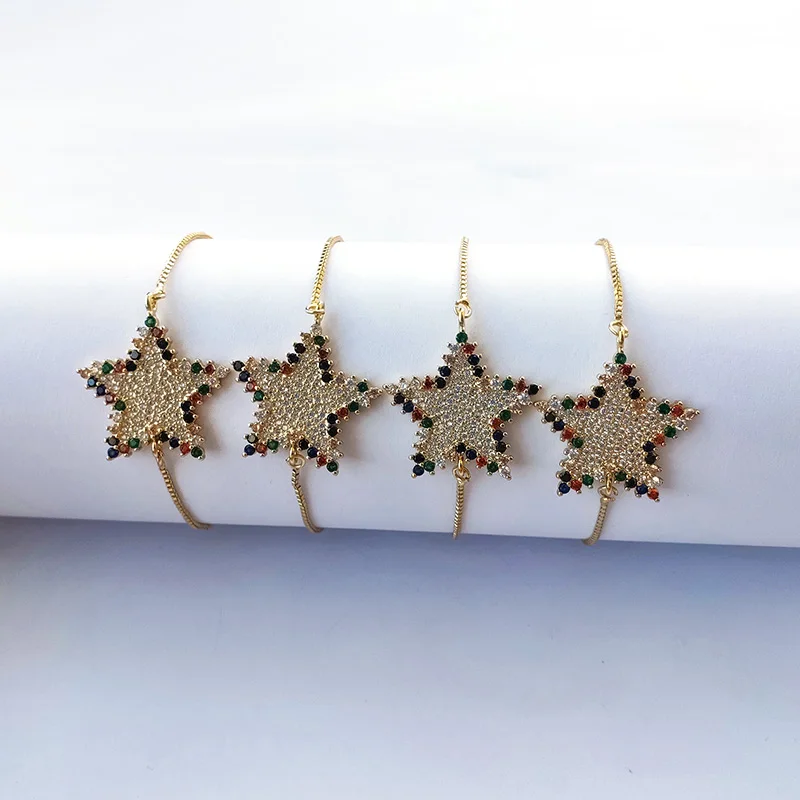 5 шт. радуга звезда кубическая подвеска с цирконом браслеты, цветной фианит микро браслет паве Модные женские ювелирные изделия BG295