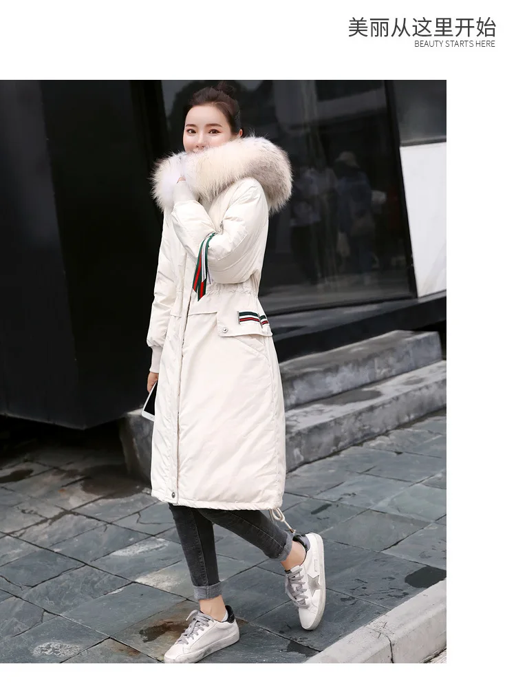 WOMEN'S Dress down Feather Winter Mid-length Warm Hooded Fashion Raccoon Fur Collar 90 Cloth Boutique down Jacket
