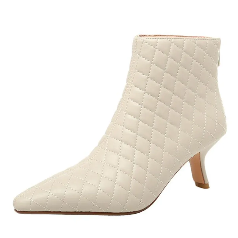 

New Faux Leather Woman High Heel Ankle Boots Shoes Sexy Fashion Zipper Point Toe Sexy Black White 2020 Autumn Women Boots Shoes