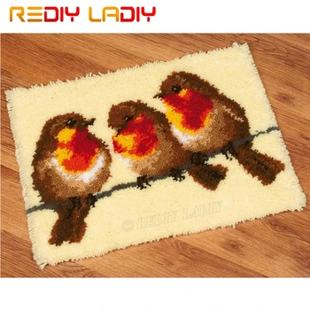 

Latch Hook Kit Make Your Own Rug Three Robin Birds Tapestry Crochet Cushion Mat DIY Carpet Rug Pre-Printed Canvas Hobby & Crafts