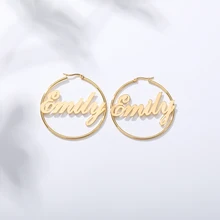 Custom Name Earrings Women Silver Gold Stainless Steel 1 Pair Personalized Big Nameplate Handmade Circle Oorbellen Party Gifts