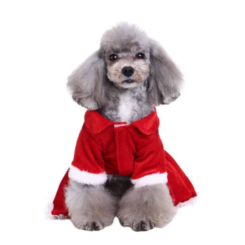 winter Warm Christmas Dress Lovely Red Bow Puppy Skirt Pet Dog Lace Cotton Xmas Dog Costume yorkie Chihuahua Cat Clothes