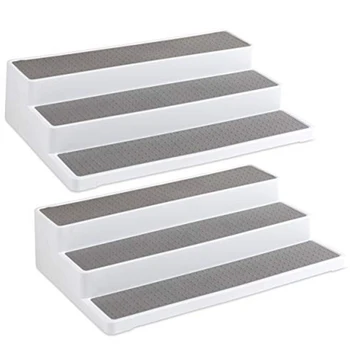 

3-Layer Stepping Rack 2 Pack - Modern Design Waterproof and Non-Slip Rack Kitchen Storage Box for Sideboards or Countertops