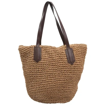 

Women'S Handmade Straw Braided Bag Woven Bag Natural Fashionable Outdoor Handbag Beach Bags(Light Brown)