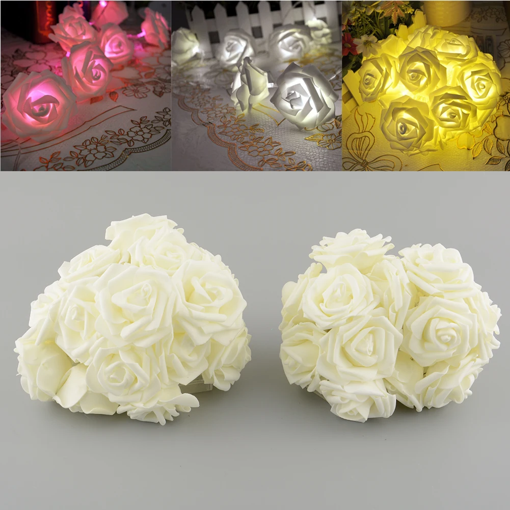 Warm White 20LED светильник, лампа в виде Розы, батарея, для рождества, свадьбы, вечеринки, домашнего декора - Испускаемый цвет: Warm White