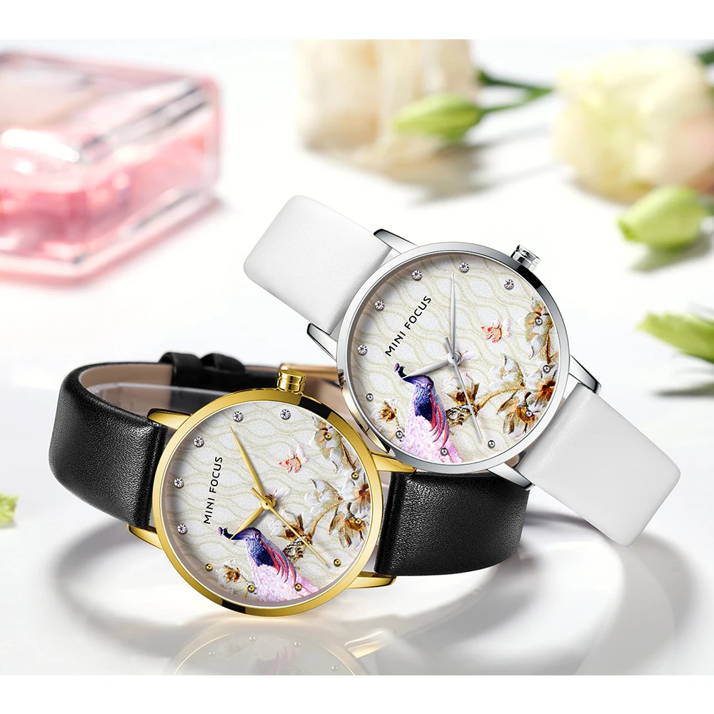 MINIFOCUS Women Watches Waterproof Black Leather Strap Reloj Mujer Brand Luxury Fashion Casual Quartz Ladies Watch Montre Femme