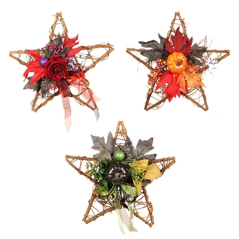 

1 Set/3 Pcs Creative Halloween LED Falling Leaf Wreath Pumpkin Berry Wreath Home Decor Maple Garland Wall Decoration