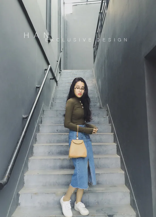 Denim Skirts European Style Jean Streetwear Blue Female Skirts