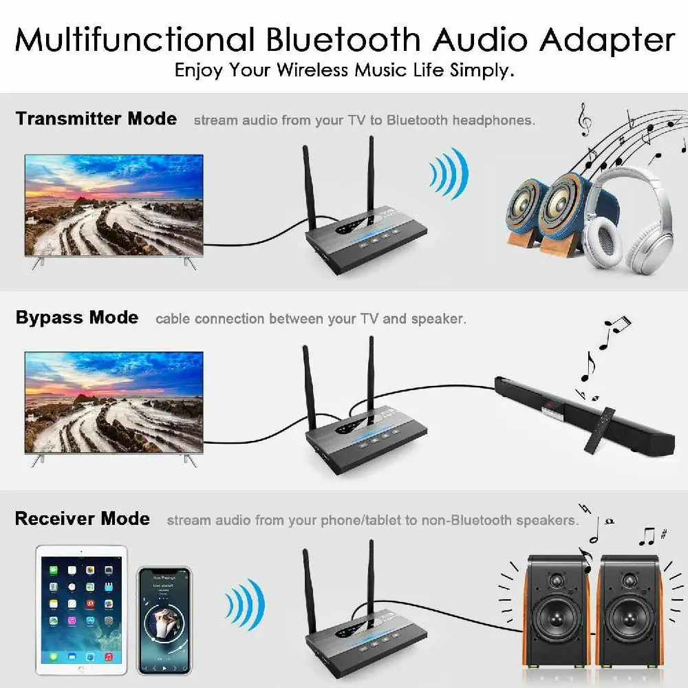 Transmissor e Receptor Bluetooth 5.0 Adaptador de Áudio de Música Baixa Latência Aptx hd Spdif Rca Aux Nfc Long Range 3in 262ft 80m 35 mm - Image 4
