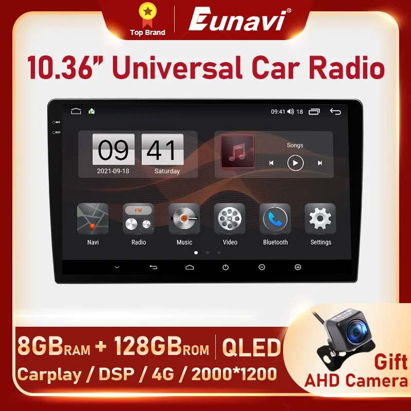 Eunavi 8G 128G Android 10 Car Radio Multimedia Video Player Universal 10.36'' QLED 2 Din Stereo Head unit DVD GPS Navi 2Din 4G |