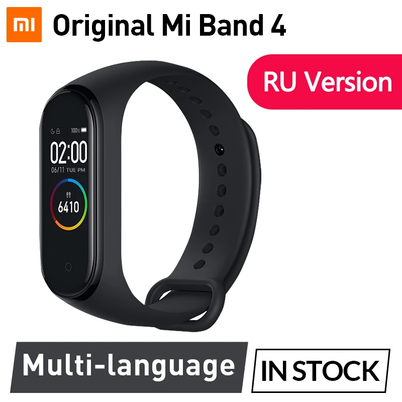 Xiaomi mi Band 4 Smart mi band 4 0,9" AMOLED экран водонепроницаемый пульсометр фитнес 135 мАч Bluetooth 5,0 50 атм - Цвет: RU Version