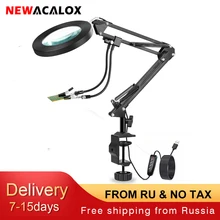 

NEWACALOX LED 5X Magnifier USB Lamp Table Clamp Soldering Helping Third Hand Soldering Station 2pcs Flexible Arms Welding Tool