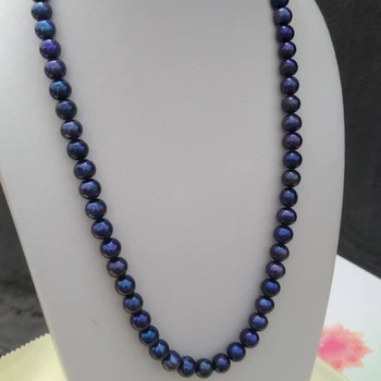 

7-8mm tahitian black BLUE baroque pearl necklace 18INCH