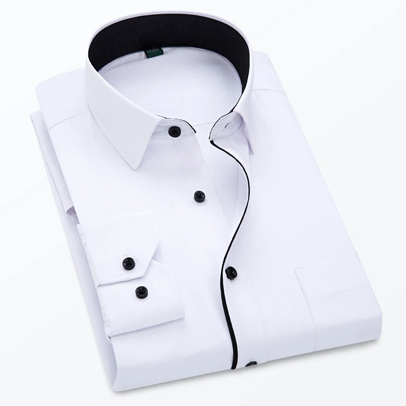 White Twill Cotton Shirt for Men Long Sleeve Single Breasted Square Collars Business Wedding Camisa Blue Pink Man Chemise S-5XL dress shirts men casual shirts