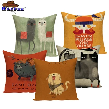 

Cartoon Animal Cushion Cover Linen Pillow Children Gift Pillow 45x45cm Living Room Sofa Decoration