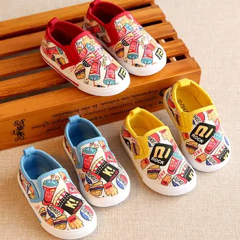 

Children Autumn Shoe 2019 Cartoon Graffiti Red Canvas Shoes Kids Flat with Slip on Boy Sneakers Spring Fashion Kids Casual Shoes