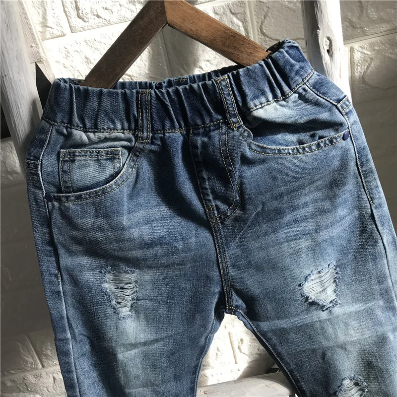 

Boys Trousers Korean-style 2019 Spring New Style Big Boy Grinding White Cat Shall Ripped Pants Children CHILDREN'S Jeans