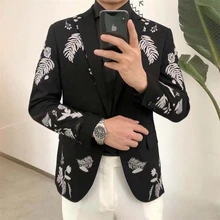 Тяжелый блейзер в полоску с вышивкой Hombre мужской костюм Англия банкет саморазвитие вышивка мужской костюм мужской джентльмен Блейзер Masculino