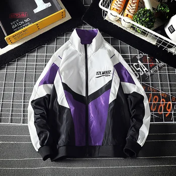 

Retro Vintage Jacket Men Streetwear Windbreaker Patchwork Coat Hip Hop Casual Tracksuit College Male Spring Autumn 4XL 5XL 2020