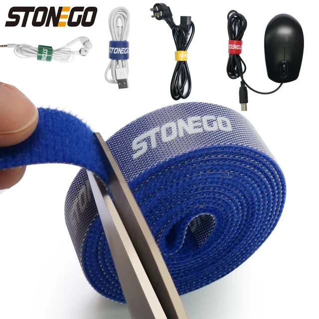 STONEGO USB Cable Winder Cable Organizer Ties Mouse Wire Earphone Holder HDMI Cord Free Cut Management Phone Hoop Tape Protector Blue