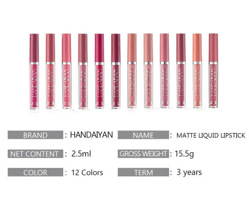 12 Color Matte Lip Gloss Waterproof Non-stick Cup Natural Moisturizing Lip Glaze Quick-drying Velvet Lasting Non-fading Lipstick