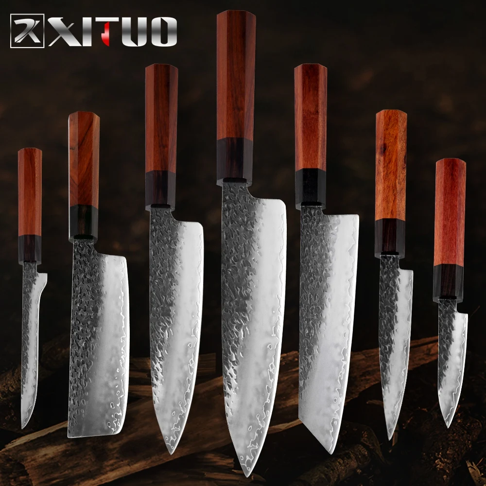 

XITUO Chef Knife Compound 440C Steel Handmade Forged Sharp Cleaver Gyuto Slicing Boning Santoku Kitchen Knife Set Cooking Tools