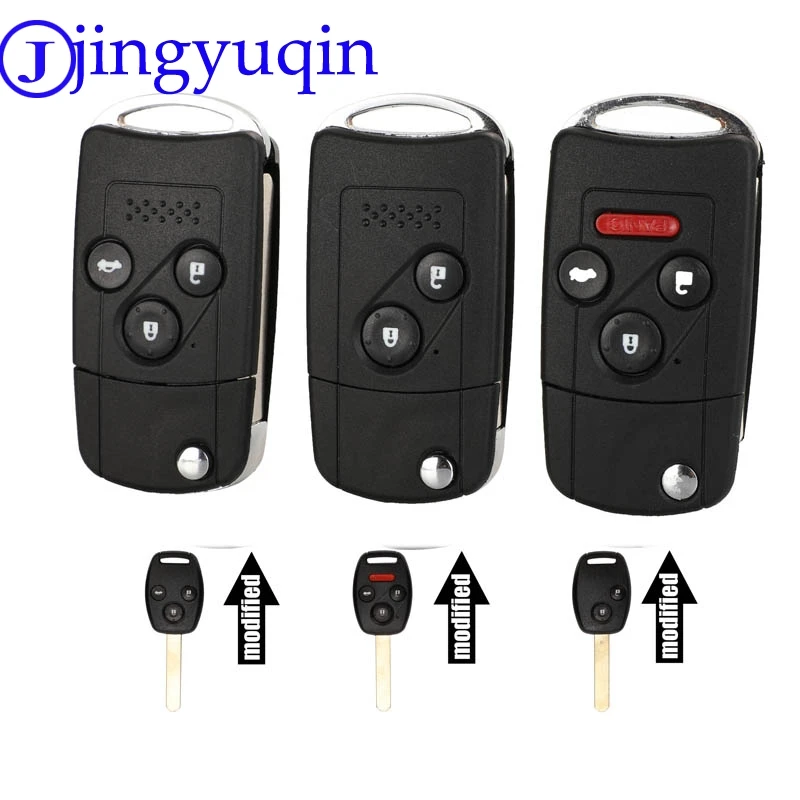 Jingyuqin для Honda Accord Civic Pilot с резиновая прокладка для детей 2, 3, 4, пуговицы ремонт пульт дистанционного флипа ключа автомобиля в виде ракушки чехол Брелок запись
