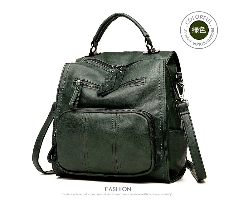 Cross Border Backpack WOMEN'S Bag Multi-functional Backpack Bag Europe And America New Style Retro Soft PU Leather Casual Youth