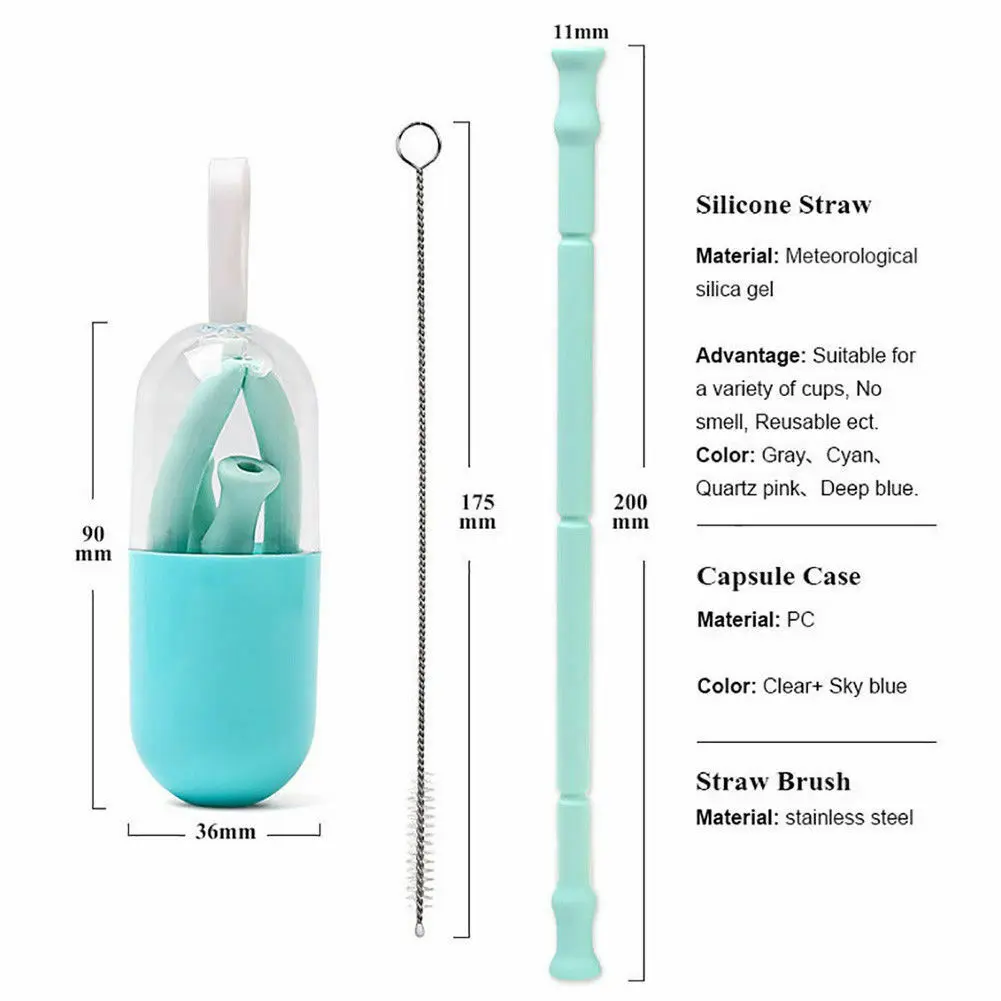 Reusable Folding Silicone Drinking Straw With Cleaner Brush Can Kit Tools Goodis Carrying Case Travel Home Bottle Cup Straws
