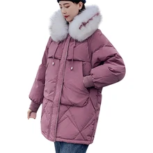 CHAMSGEND Fashion Big Fur Collar Autumn Coat Womens Winter Jackets Warm Female Down Parkas Padded Thick Jacket Hooded Coat 1022