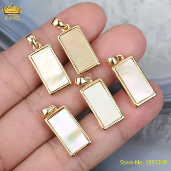 

5Pcs/Lot Natural Shell Gold Charms Pendant ,White Pink Gold Abalone Shell Rectangle Charms For DIY Boho Jewelry Making HS-42KBH