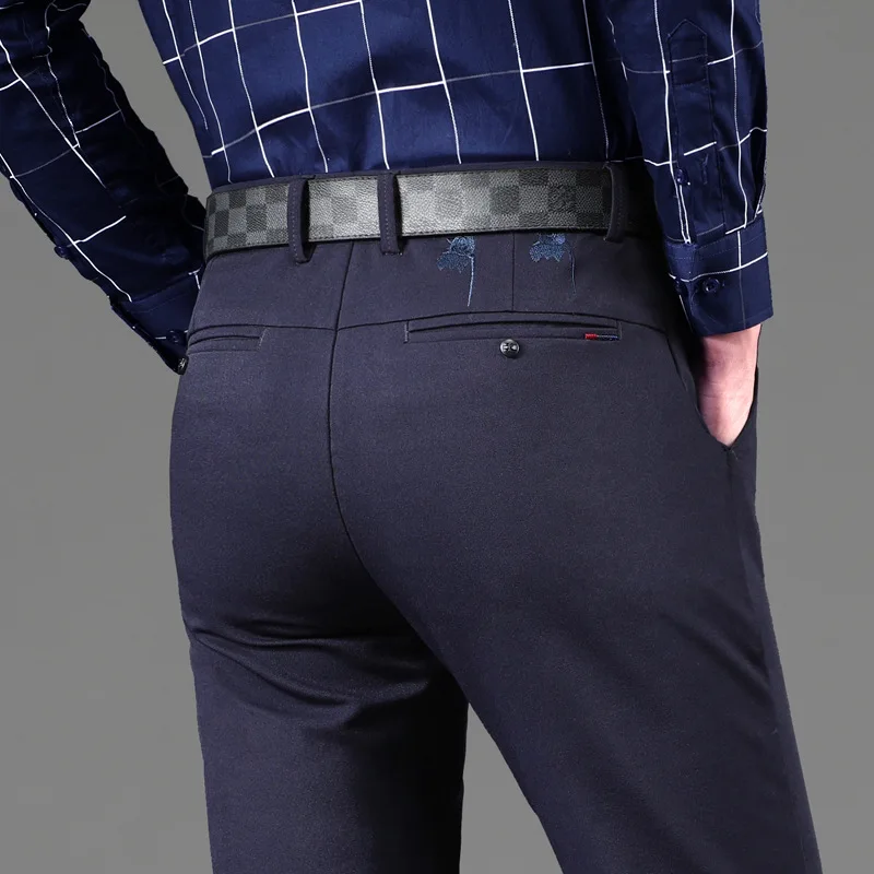 Fashion New High Quality Cotton Men Pants Straight Spring and Summer Long Male Classic Business Casual Trousers Full Length Mid |