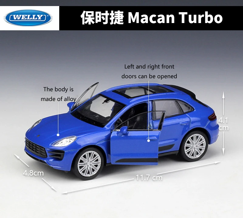 WELLY литая модель автомобиля в масштабе 1:36 Porsche Macan Turbo внедорожника игрушечный