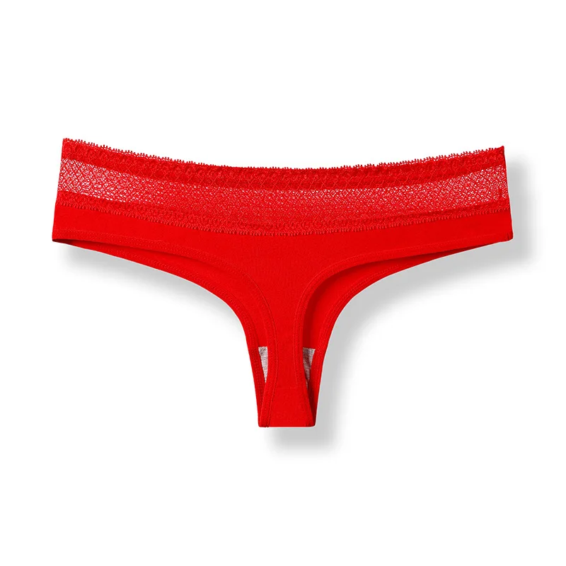 Сексуальные Бесшовные стринги для девушек, хлопковые трусики, стринги танга размера плюс, нижнее белье для женщин, кружевные подштанники m-xxlculotte - Цвет: Lace Red