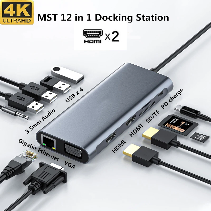 USB C Hubfor Macbook Pro Triple Display Typ C Hub zu Dual HDMI & DP usb c SD Karte Leser RJ45 3,5mm 12 in 1 Adapter usb c dock