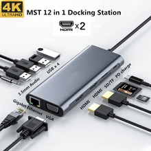 Usb c hubfor macbook pro triplo tipo de exibição c hub para dupla hdmi & dp usb c sd leitores de cartão rj45 3.5mm 12 em 1 adaptador usb c dock