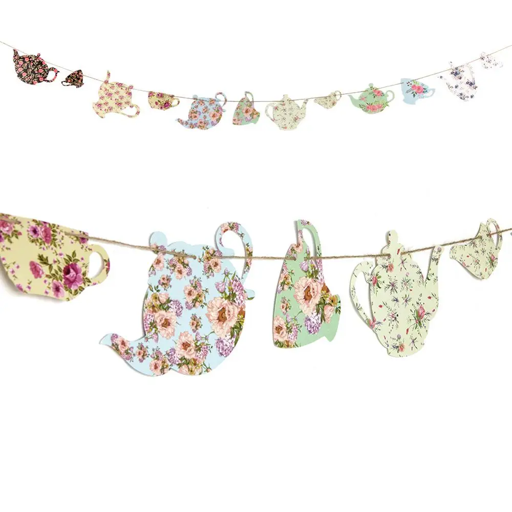 New Tea Party Elements Banner Printable Table Teapot& Tea Cup Banner Chinese Style Tea Hanging Party Home Tea Party Celebration
