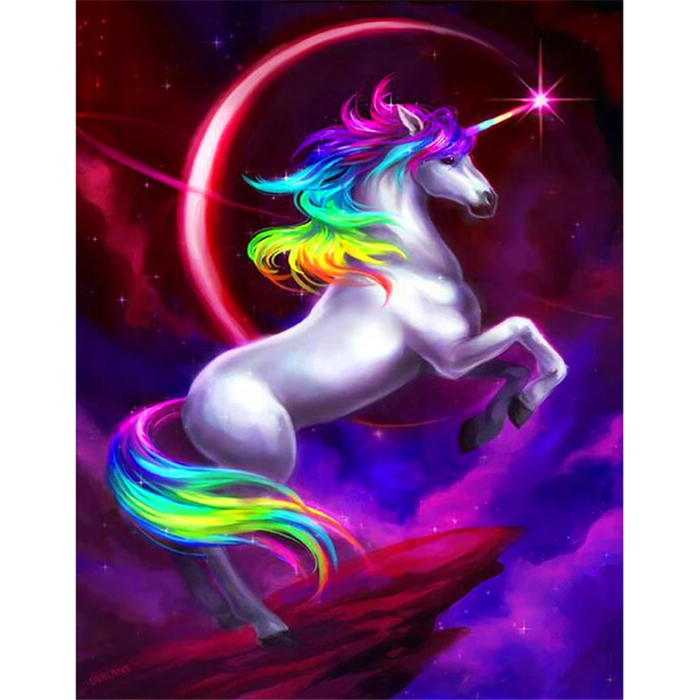 

Unicorn Moon Paint By Numbers DIY Set For Quarantine Depression-Killer DIY Oil Painting With Combo Frame and Colorful Canvas