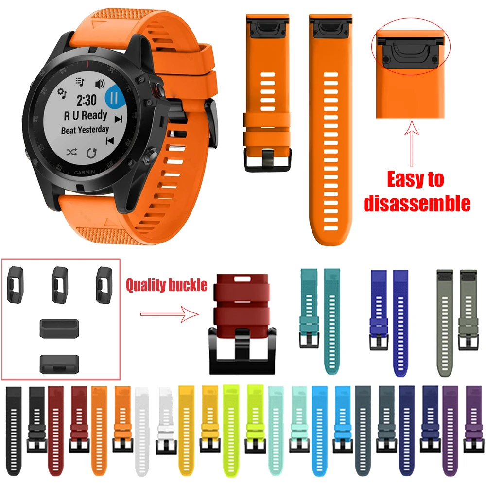 

26mm 22mm 20mm Smart Watch Band Strap For Garmin Fenix 5S 5 5X 3 3HR D2 S60 GPS Watch Quick Release Silicone Easyfit Wristband