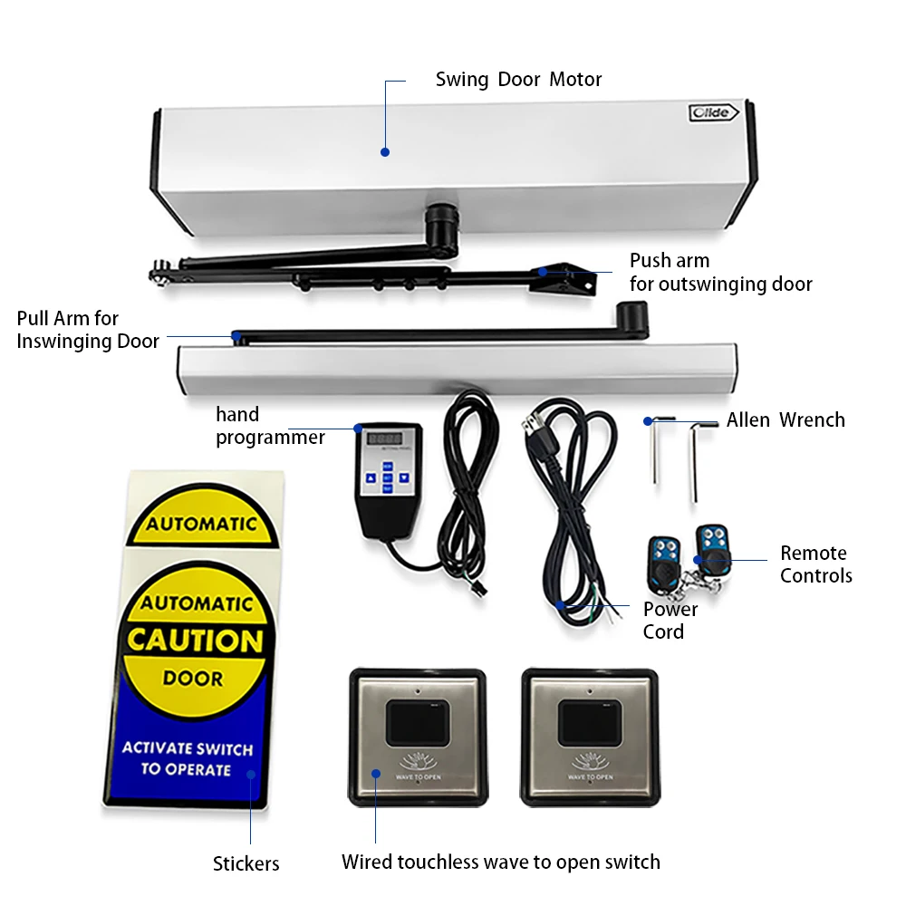 US $588.99 Olide Touchless Sensor Open Automatic Swing DoorPair With 2pcs Wired Square Touchless Wave Sensor Switches