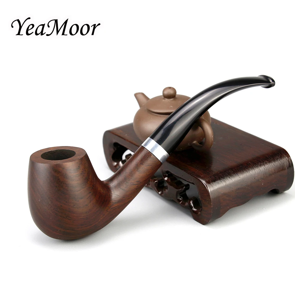 Fine Handmade NEW Black Wood Aluminum ring Smoking Tobacco Pipes 9mm Filter XD02