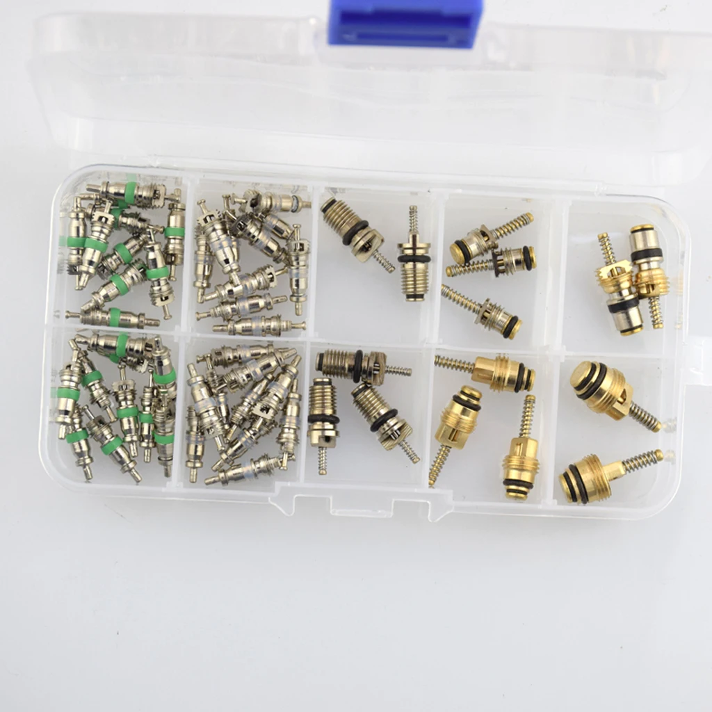 55pcs High Low Pressure A/C Valve Core Valves R134A R12 Air Conditioning Tool