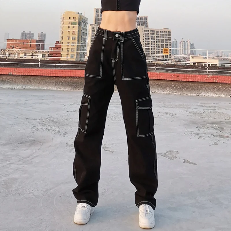 Jeans Women High Waist Pants Women Slim Denim Pocket Trouser Elastic Cargo  Pant Girl Fashion Jeans Harajuku Style Pants 2022