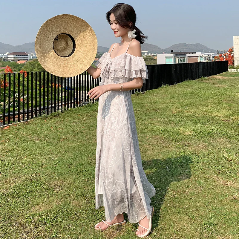 Summer Women Backless Straps Sundress Fairy Elegant Party Casual Vacation Boho Maxi Beach Dress Vintage Korean Runway Vestidos