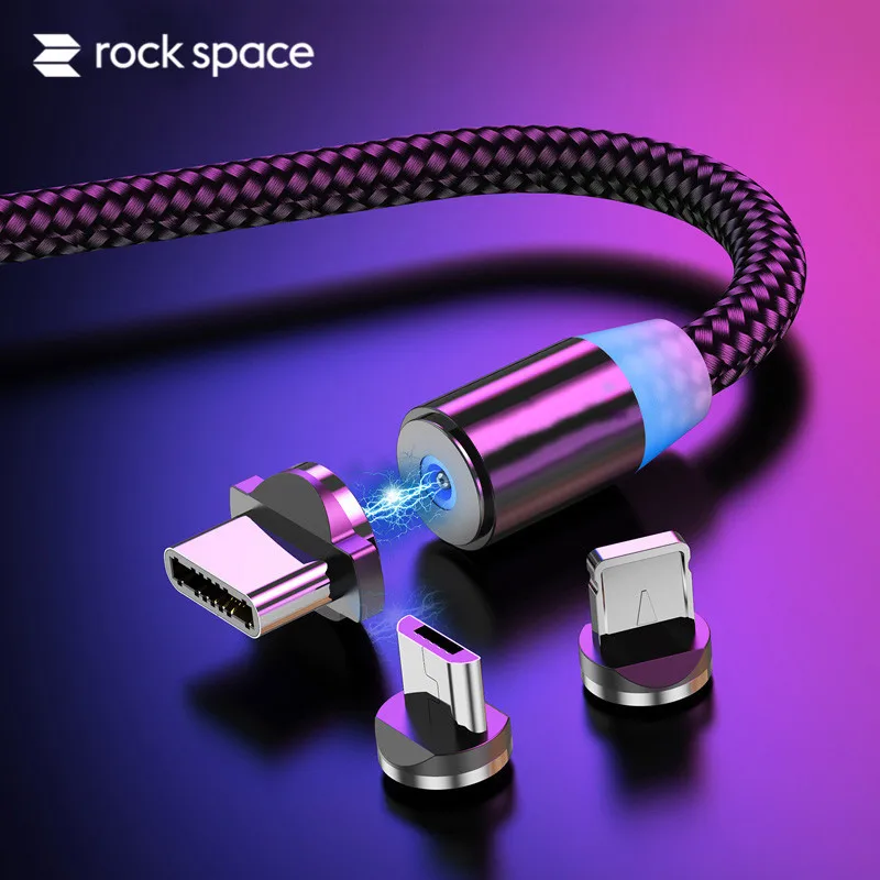 Магнитный кабель ROCK Type C Micro Usb для быстрой зарядки светодиодная подсветка iPhone Xiaomi