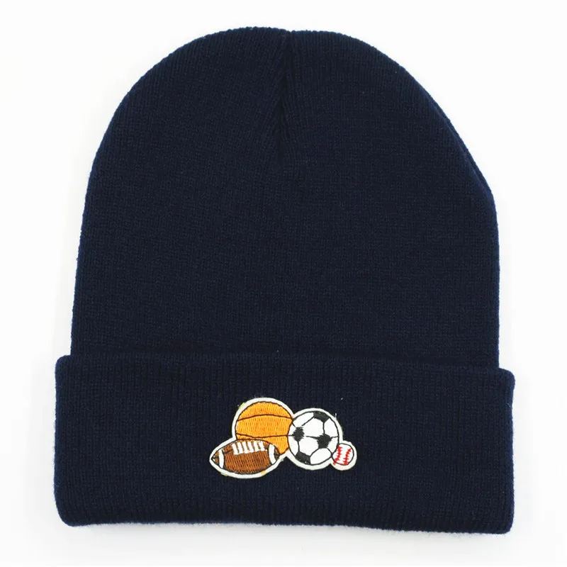 LDSLYJR вязаная шапка с вышитыми шариками, зимняя теплая шапка Skullies, шапка бини, шапка для мужчин и женщин 144 - Цвет: Тёмно-синий
