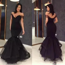 Скромные черные Выпускные платья русалки с открытыми плечами на молнии сзади, арабские Длинные вечерние платья