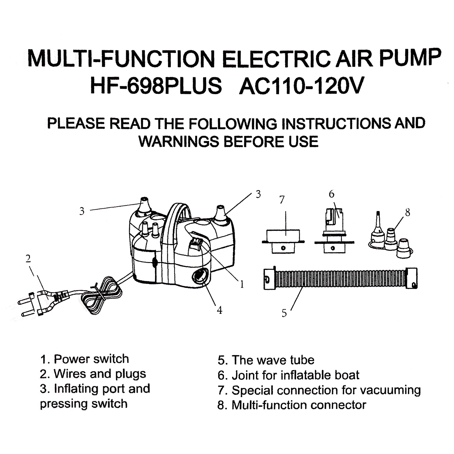 Electric Air Pump Electric Balloon Pump High Power Two Nozzle Inflator Pump Suction Pump Fast Portable Inflatable Tool